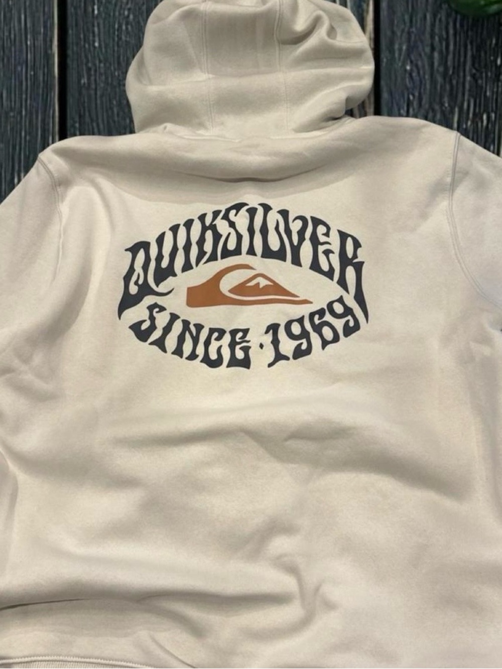 Quiksilver White Hoodie with Retro Gold & Black Logo